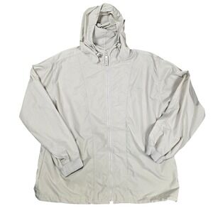 IZOD Windbreaker Jacket Mens XL Beige Good Condition Full Zip Hooded Nylon